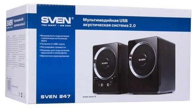 Акустическая система 2.0 Sven 247 2х2Вт пластик черная