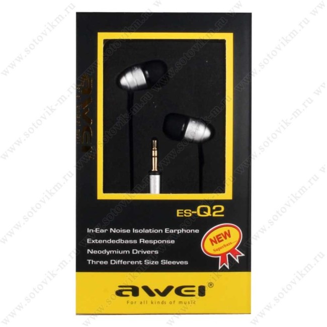 Стереонаушники внутриканальные AWEI ES-Q2 1.2м в тканевой оплётке серебристый
