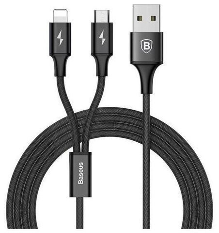 Usb Кабель-зарядка Micro+Lightning Baseus Rapid 1.2м (CAML-SU01) черный
