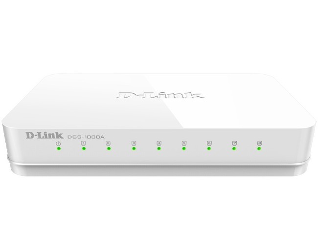Коммутатор-мини D-Link DGS-1008A с 8-портами белый