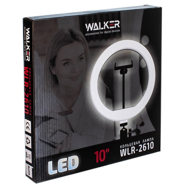 Светодиодная кольцевая лампа для селфи Walker WLR-2610 26см черная