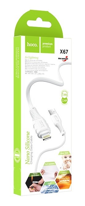 Usb Кабель-зарядка Lightning Hoco X67 Nano 2.4A 1м мягкий силиконовый белый