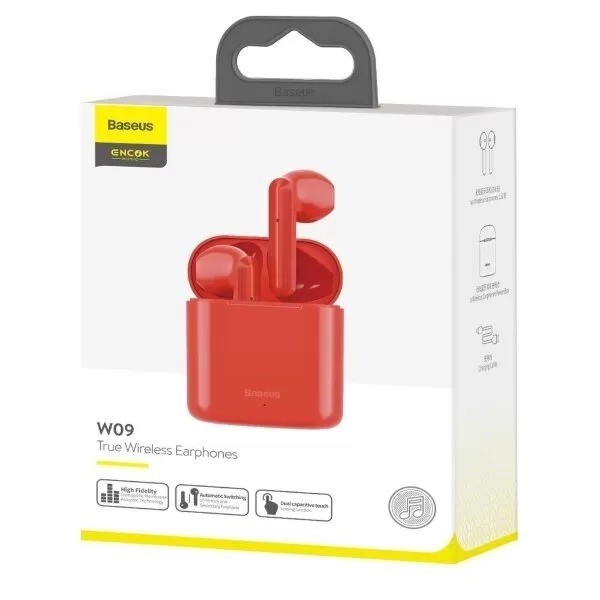 Мобильная Bluetooth-гарнитура Baseus Encok W09 IP54 V5.0 сенсорная (NGW09-09) красная