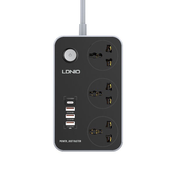 Сетевой фильтр LDNIO SC3412 2м/3 розетки/3 USB/1 USB-C серый
