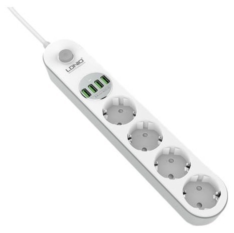 Сетевой фильтр LDNIO SE4432 2м/4 розетки/4 USB бело-серый