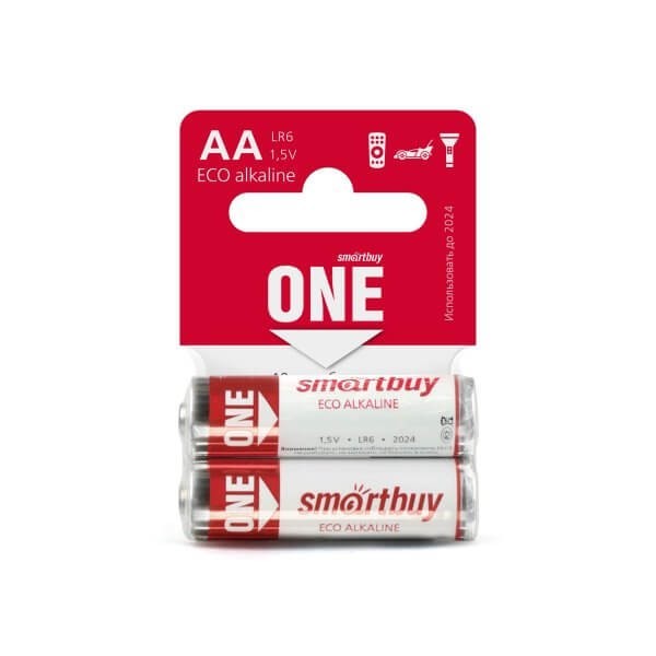 Батарейка алкалиновая Smartbuy ONE LR6/2SB (60/600)  SOBA-2A02SB-Eco