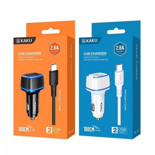 Автомобильное заряд. устр. Kaku KSC-528 с шнуром Type-C 2USB 2.8A белое