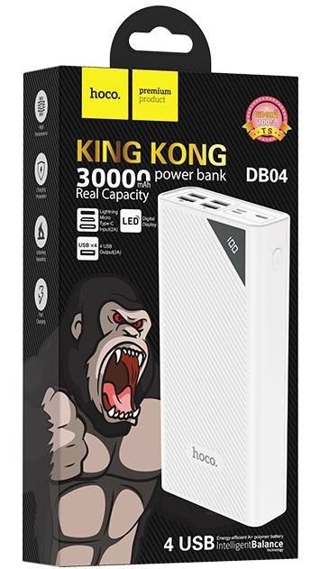 Powerbank Hoco DB04 30000mAh 4USB 2.1A с дисплеем белый