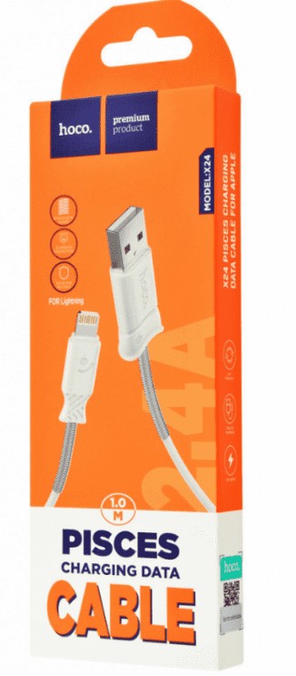 Usb Кабель-зарядка Lightning Hoco X24 Pisces 2.4A 1м силиконовый белый
