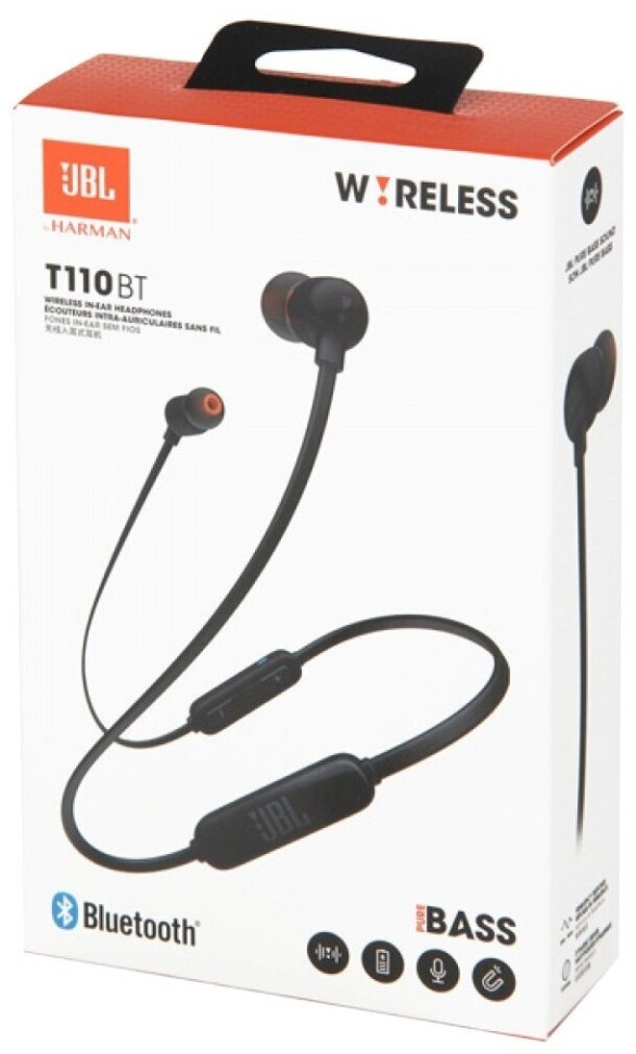 Беспроводные наушники для спорта JBL T110BT BT4.0/120mAh/6ч черные