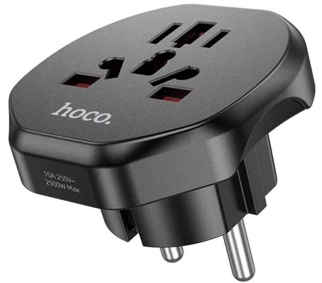 Сетевой переходник адаптер для евророзетки Hoco AC6 10А 250В черный