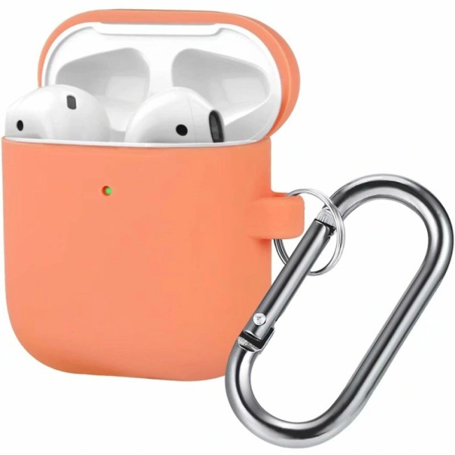 Силиконовый чехол для AirPods с карабином папайя