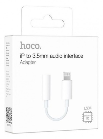 Кабель-переходник Hoco LS34 Lightning (папа) на AUX 3.5мм (мама) белый