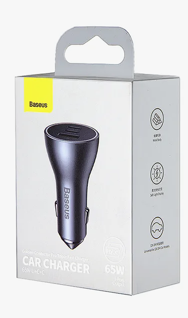 Автомобильное заряд. устр. Baseus Golden Contactor Pro Triple Charger 1USB/2C 65W CGJP010013 серое
