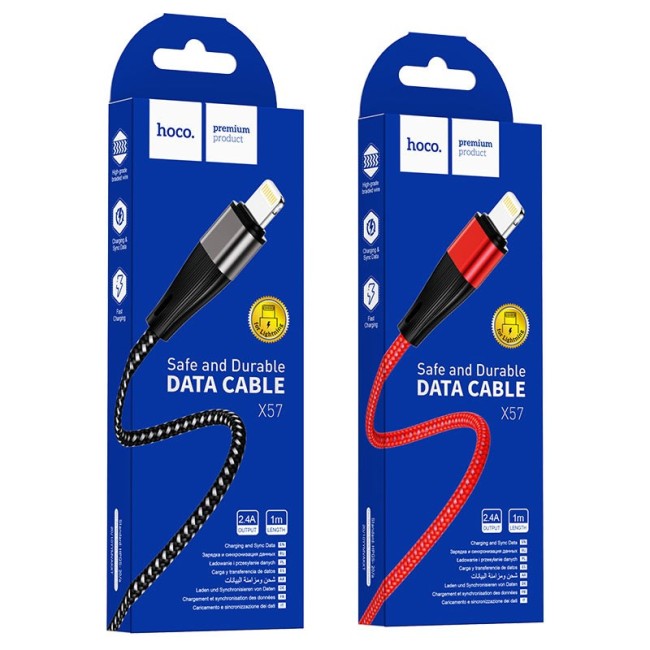 Usb Кабель-зарядка Lightning Hoco X57 1м в тканевой оплётке красно-чёрный