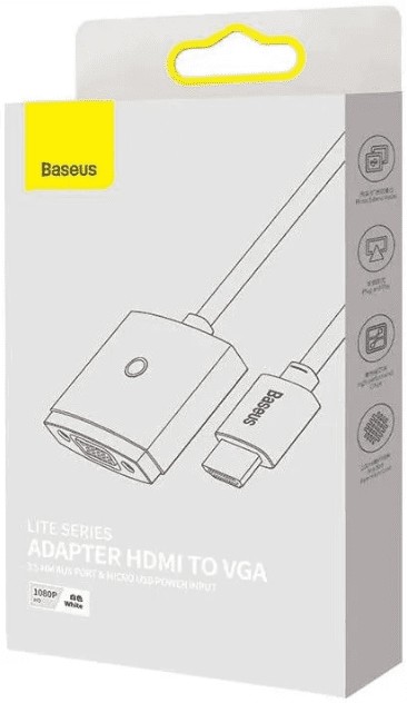 Переходник Baseus Lite series HDMI на VGA +3.5мм/MicroUSB WKQX010102 белый