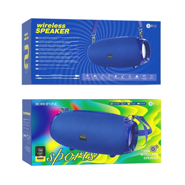 Bluetooth колонка Borofone BR12 BT5.0/1200mAh/3ч/10Вт/TF/AUX/FM синяя