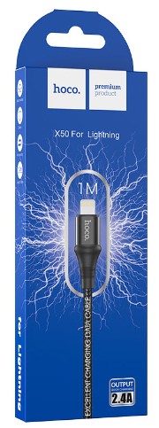 Usb Кабель-зарядка Lightning Hoco X-Excellent 1м-2.4A в тканевой оплётке чёрный