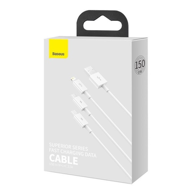 Кабель-зарядка Baseus Superior 3в1 i-Phone/Type-C/Micro 3.5A 1.5м CAMLTYS-02 белый
