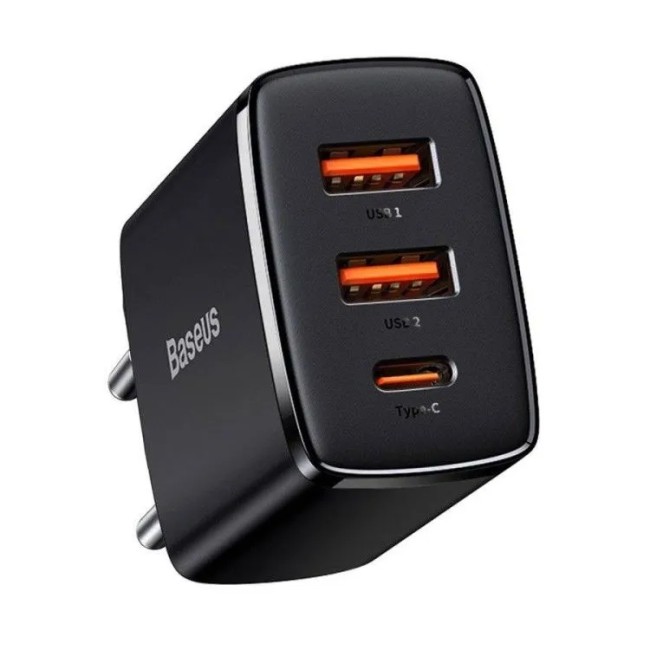 Сетевое зарядное устройство с быстрой зарядкой Baseus Super Charge 3 порта 2USB/1C 30W черное