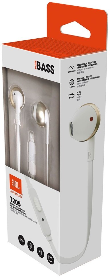 Наушники-вкладыши JBL T205 золотые