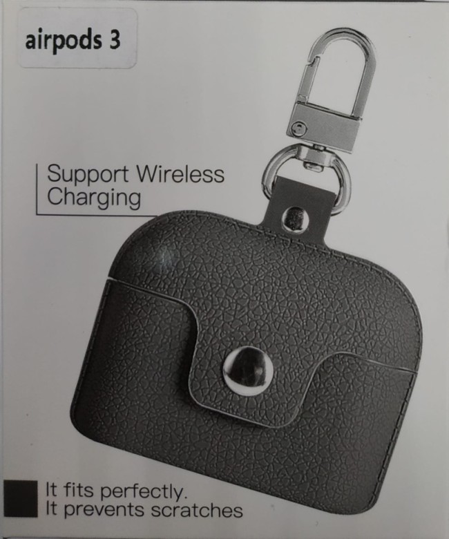 Силиконовый чехол для AirPods 3 с кнопкой и карабином серый