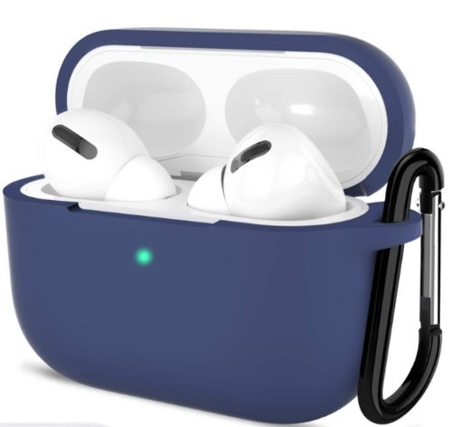 Силиконовый чехол для AirPods Pro 2 c карабином темно-синий