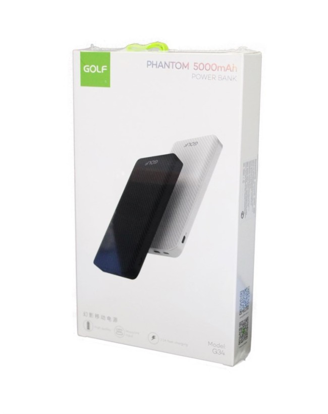 Powerbank GOLF G34 5000 mah + Кабель /In Micro usb /Type-C, Lightning/Out USB 2.1A/ черный