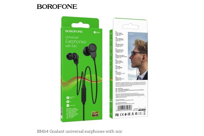 Наушники с микрофоном Borofone BM64 1.2м черные