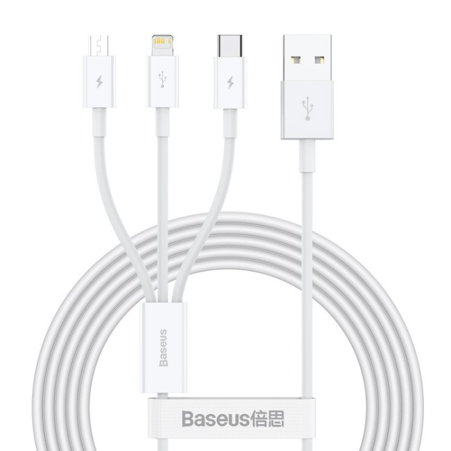 Кабель-зарядка Baseus Superior 3в1 i-Phone/Type-C/Micro 3.5A 0.5м P10320105221-01 белый