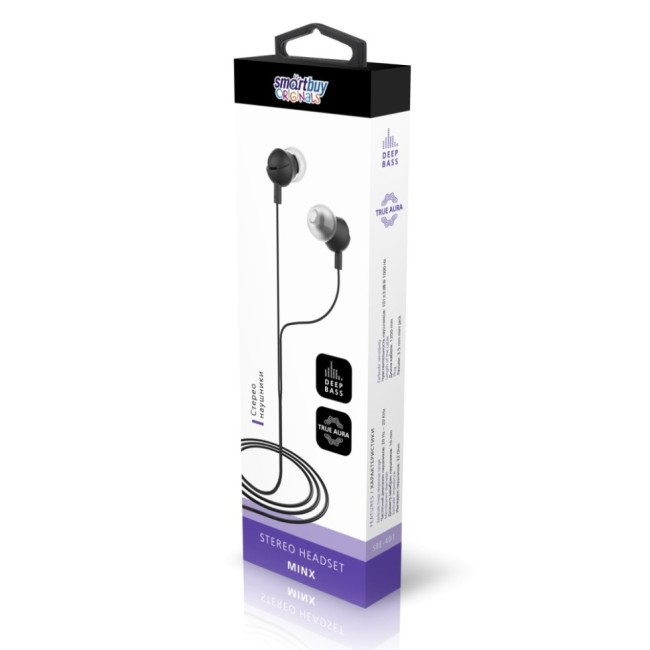 Стереонаушники внутриканальные Smartbuy Minx, чёрные, в коробке (SBE-401)