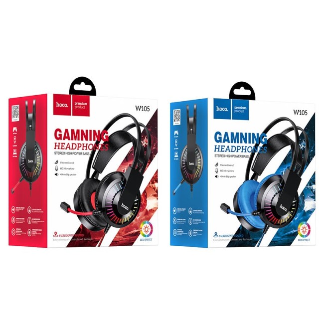 Стереонаушники полноразмерные Hoco W105 Joyful Gaming с микрофоном синие