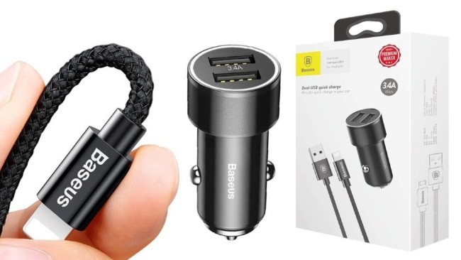 Автомобильное заряд. устр. Baseus Small Screw 2USB кабель Lightning 3.4A (TZXLD-A01) черное