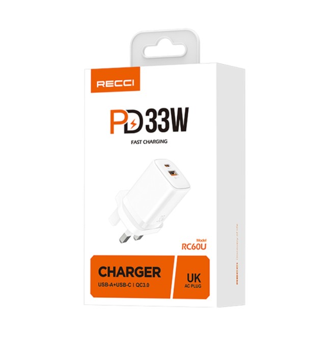 Сетевое зар. устр. Recci RC60E 1USB/1C 33W белое