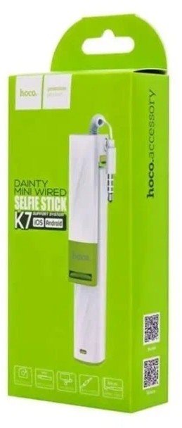 Монопод для селфи HOCO K7, Dainty mini, 64см, AUX, кнопка для съёмки белый