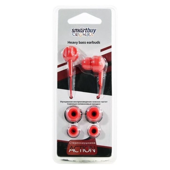 Стереонаушники внутриканальные SmartBuy®  ACTION, красные (SBE-830)/240