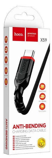 Usb Кабель-зарядка Type-C Hoco 3A 1м в тканевой оплётке черный